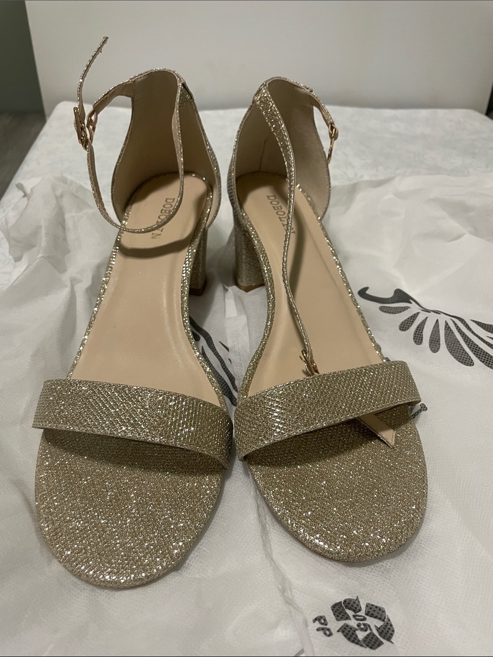 Dazzling Gold Ankle-Strap Block Heel Sandals - Women